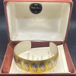 Vintage Damascene 24k Gold Electroplate Owl Cuff Bracelet by Reed and Barton